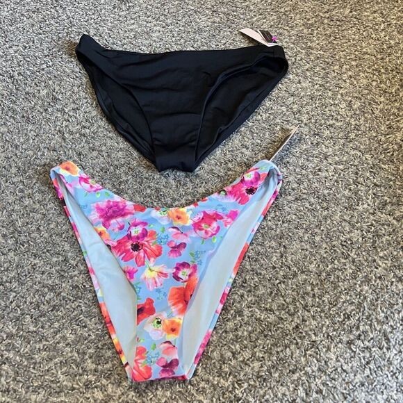Victoria's Secret Other - Victorias Secret Swim Bikini Bottoms Lot Of 2 Size Large Black Floral Cheeky New